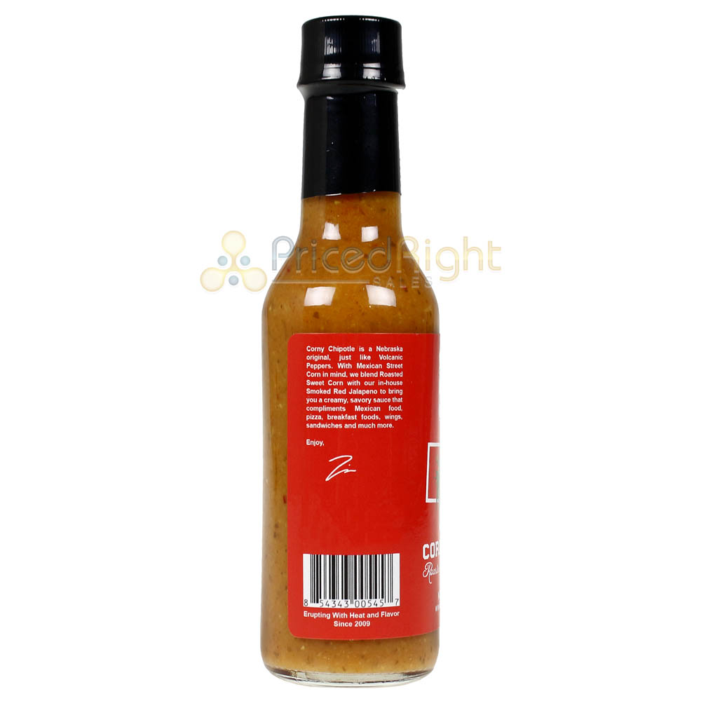 Volcanic Peppers Corny Chipotle Hot Sauce 5 Oz Bottle Roasted Corn Lime VPCORN