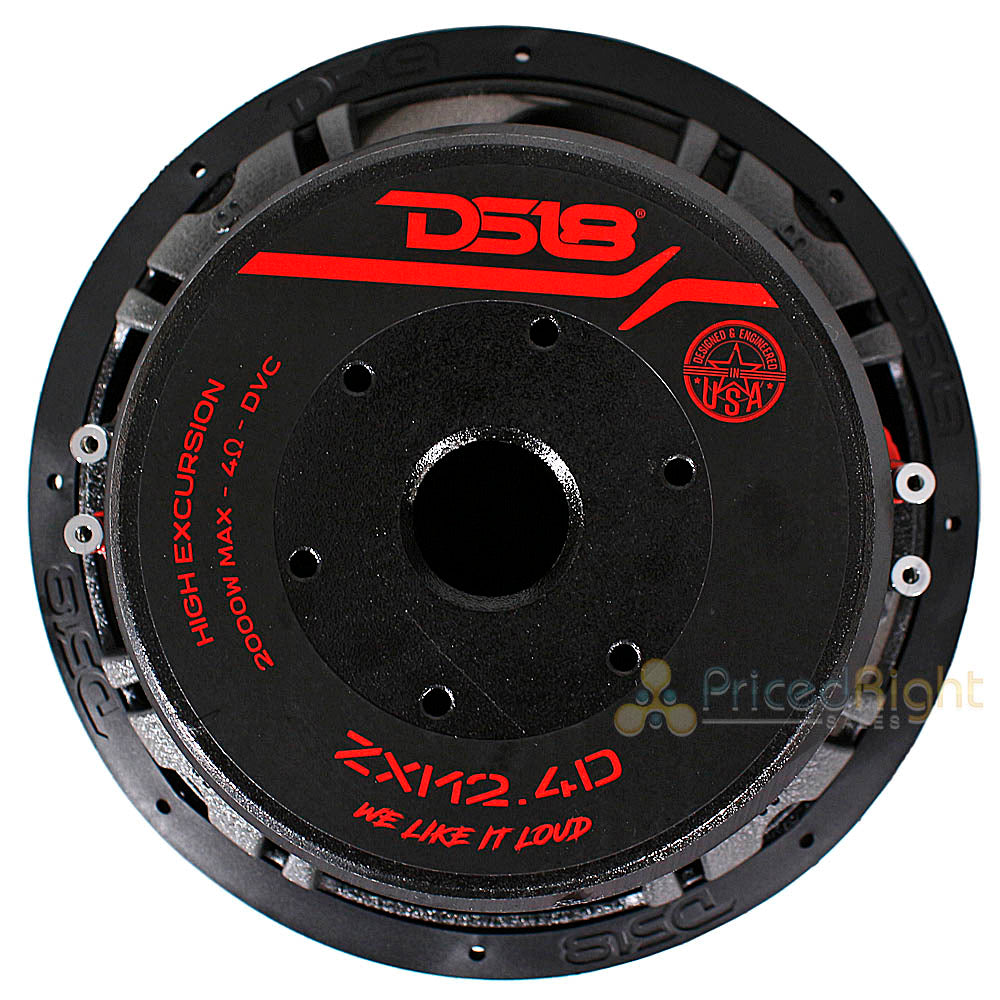 DS18 12" Subwoofer 2000W Max Dual 4 Ohm Sub High Excursion ZXI Series ZXI12.4D